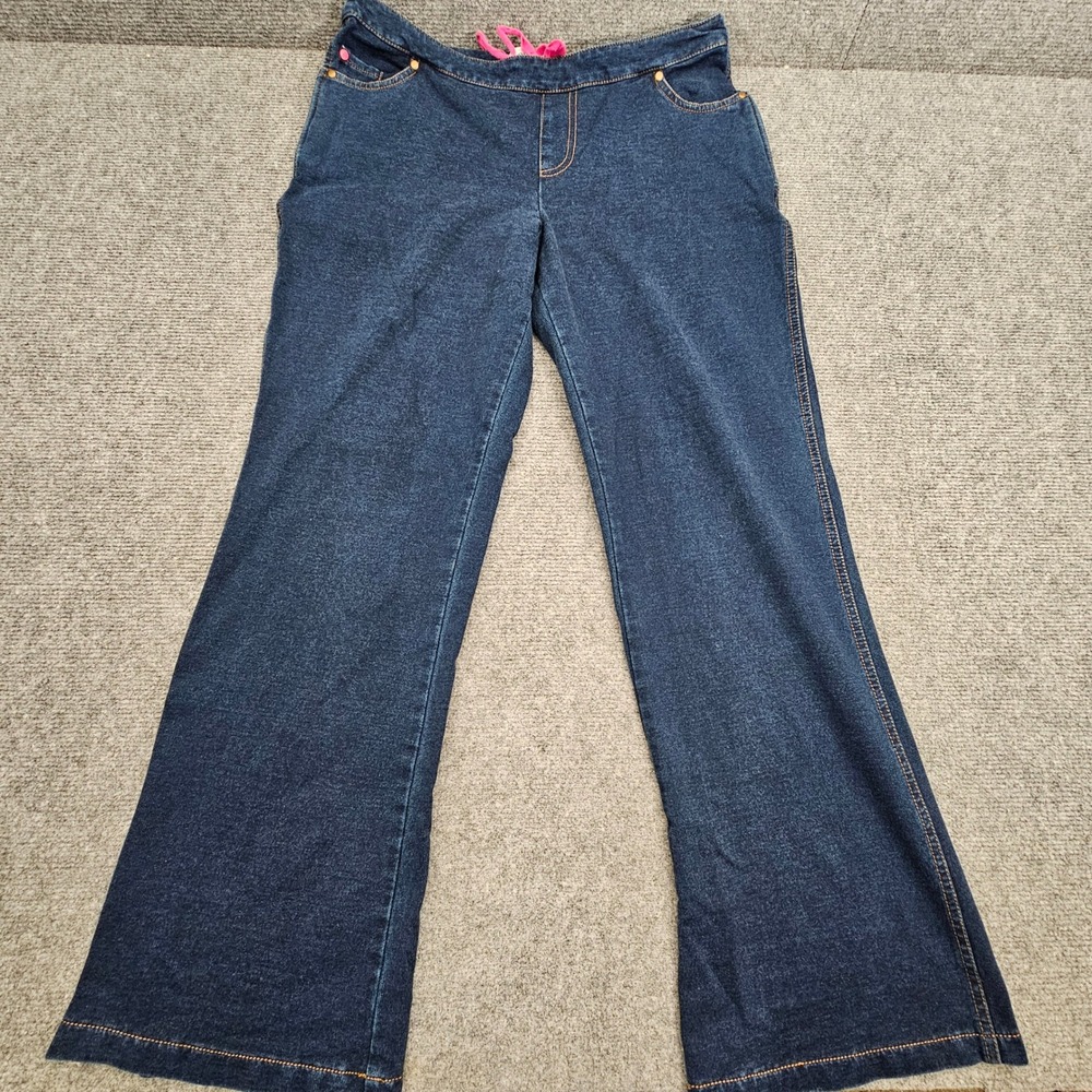 PajamaJeans Bootcut Pants Women LG Blue Denim Knit Retro Boho Loungewear